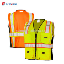 ANSI Clase 2 Hi-vis Ultra-Cool Malla 100% poliéster Chaleco de seguridad para trabajos pesados ​​con bolsillos de cintas reflectantes